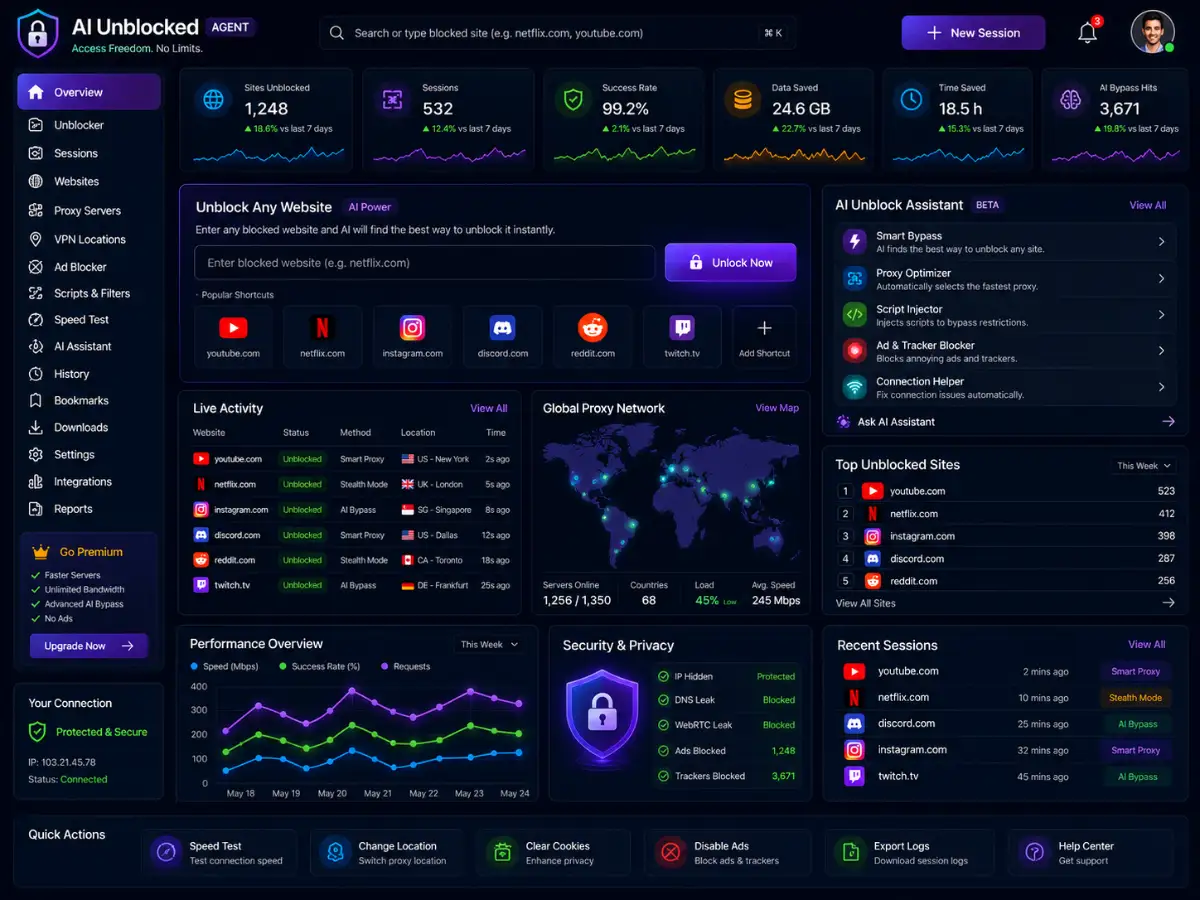aiunblocked.app AI unblocked app — training dashboard preview